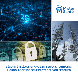 Dispositif de sécurité téléassistance 2G pour seniors illustrant l'obsolescence programmée et la protection des proches.